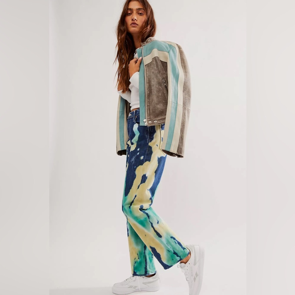 MOTHER High Rise Tie-Dye Jeans - Blue and Yellow